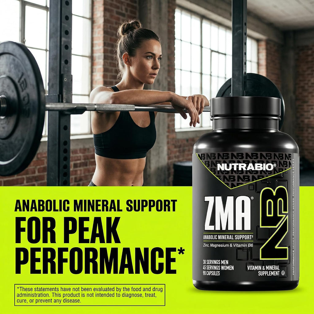 NutraBio ZMA - Suplemento de Zinc, Magnesio y Vitamina B6 (90 Cápsulas)