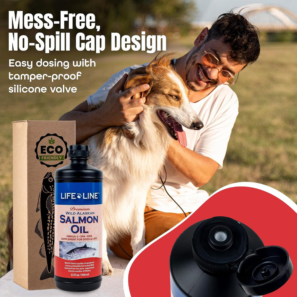 Life Line Aceite de Salmón para Mascotas | Omega-3 EPA DHA para Perros y Gatos | Apoya la Piel, Pelaje, Cerebro y Corazón | Filtrado en Frío – 946 ml