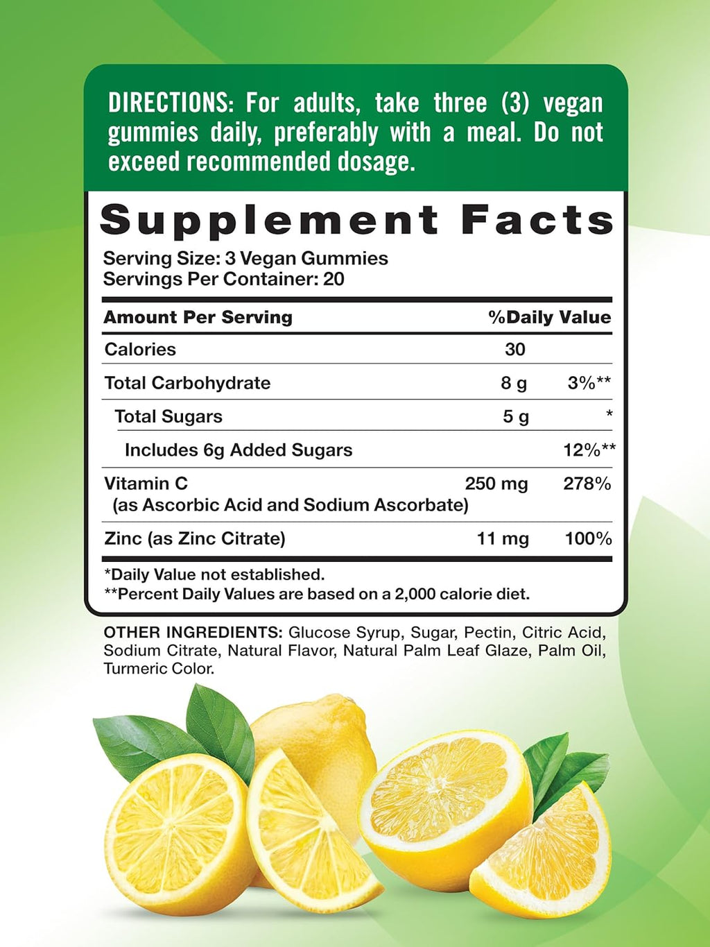 Nature's Truth Vitamin C Gummies with Zinc para Adultos | 60 Gominolas | Apoyo Inmunológico | Vegano, No GMO y Sin Gluten