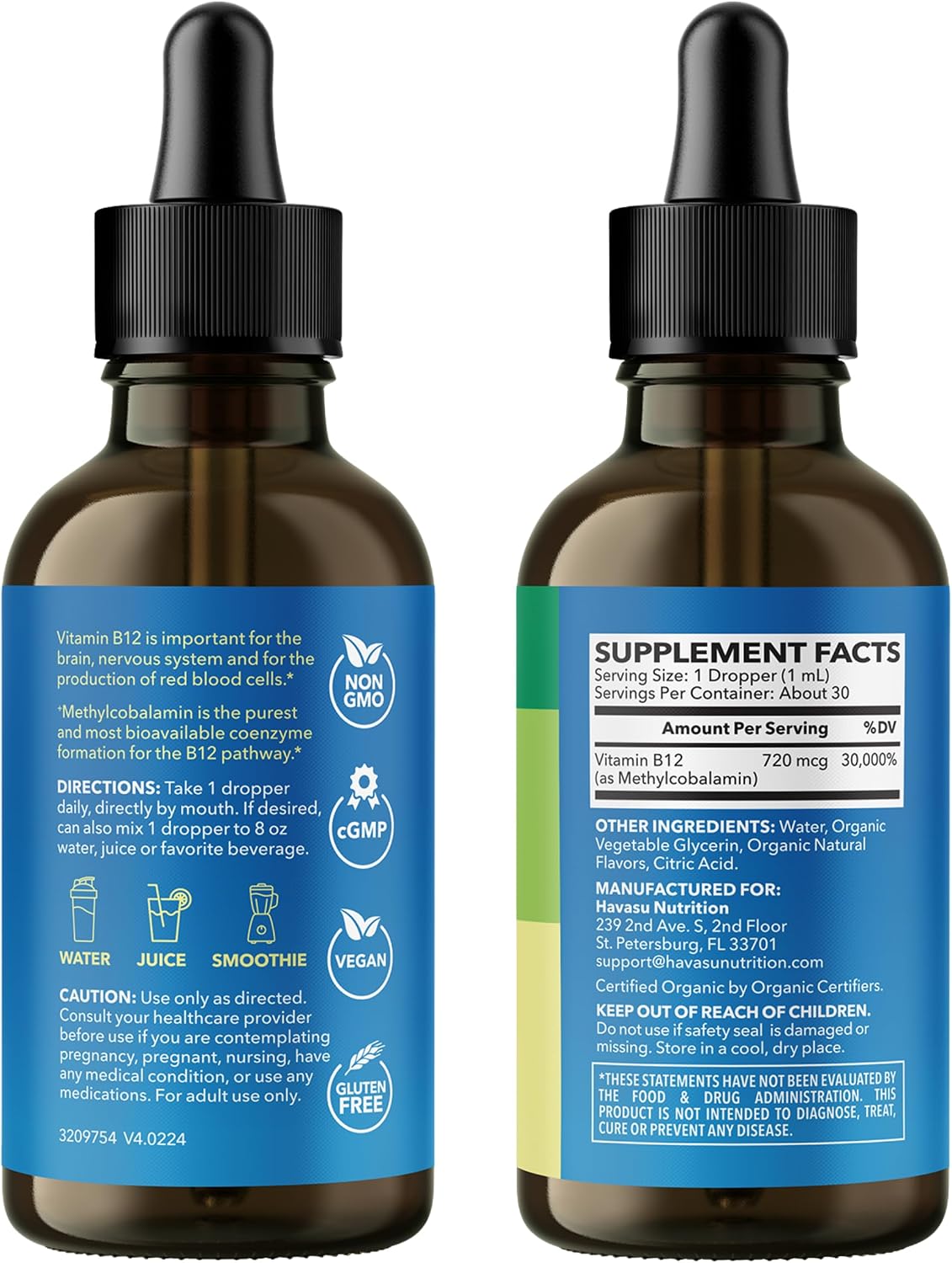 Vitamina B12 Líquida Orgánica - Metilcobalamina - 30 Dosis - Sabor Fresa