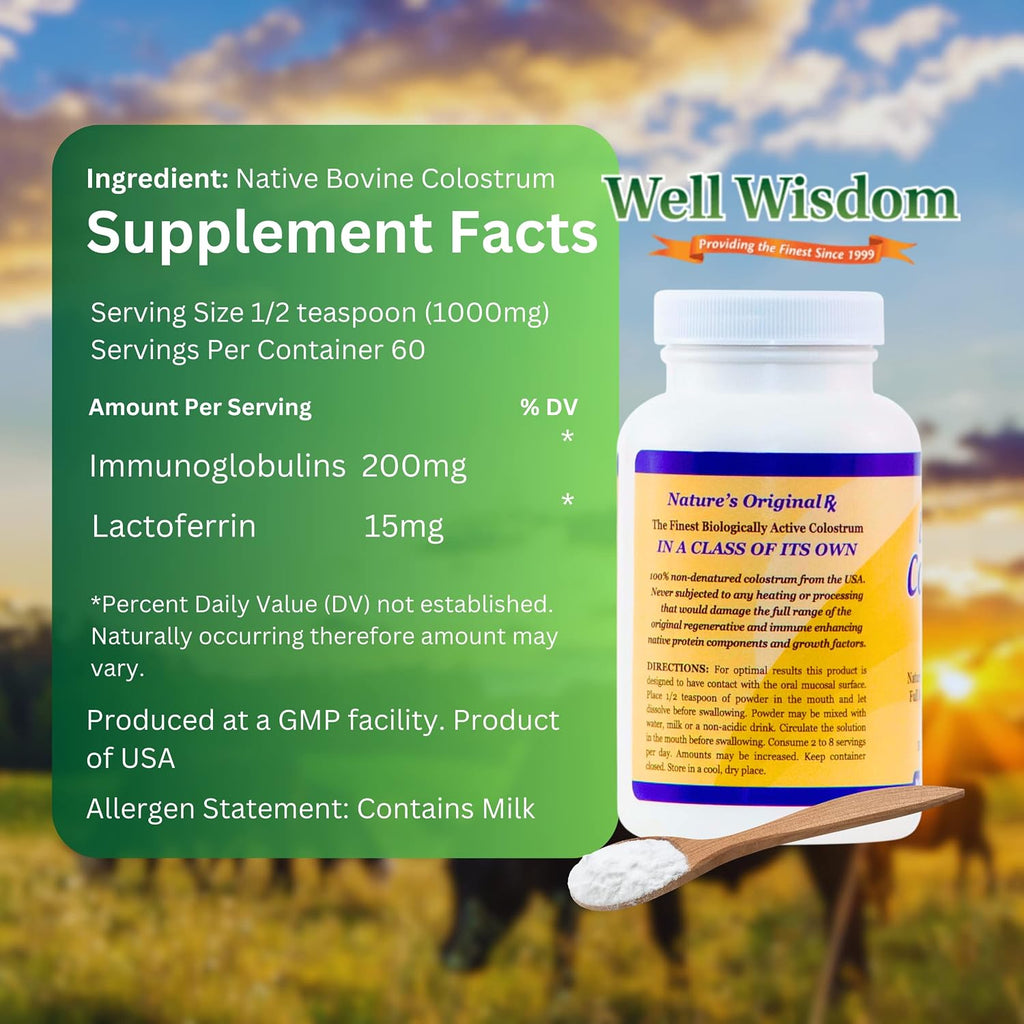 Calostro Bioactivo Well Wisdom 60g Suplemento Bovino en Polvo