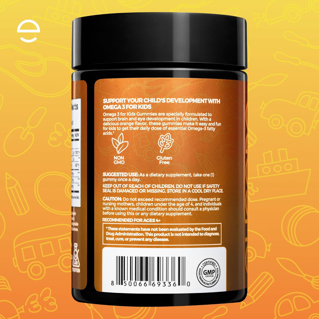 ELICORE Premium Kids Omega 3 Gummies – Sabor Naranja – 2 Meses de Suministro