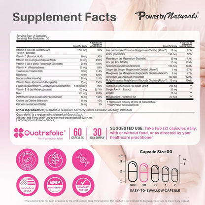Power By Naturals Methyl Prenatal con Probióticos – Vitaminas prenatales con hierro, metilfolato, B12 y 28 nutrientes y – Image 2