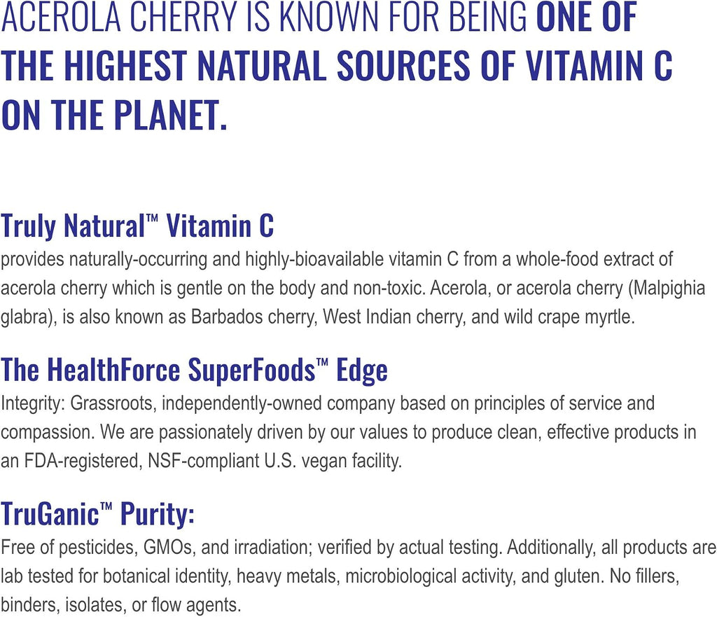 HEALTHFORCE SUPERFOODS Truly Natural Vitamina C - 120 Cápsulas Veganas