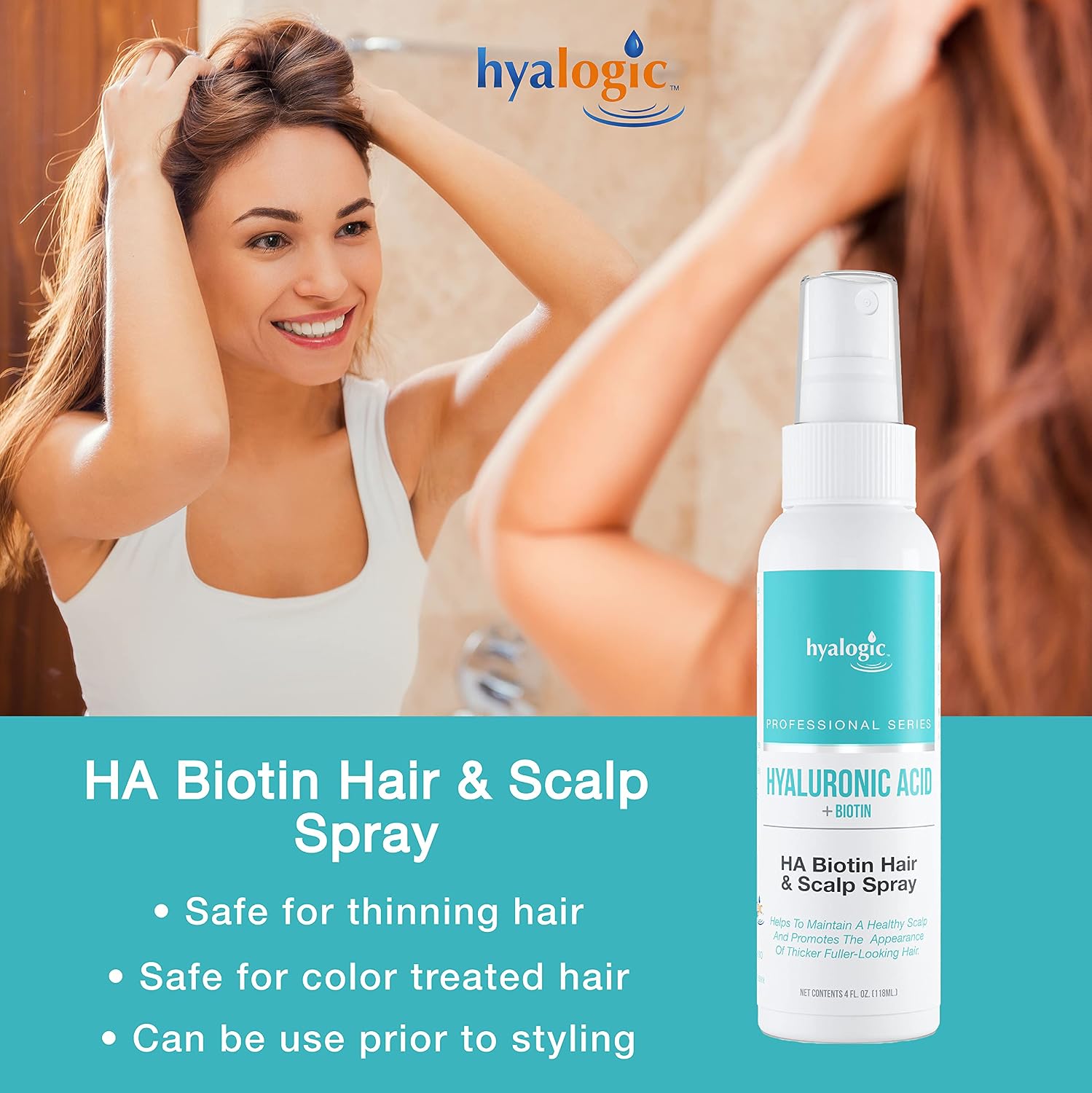 Spray de Biotina y Ácido Hialurónico para el Cabello - Hidratación del Cuero Cabelludo, No Graso, Voluminizador - 118 ml