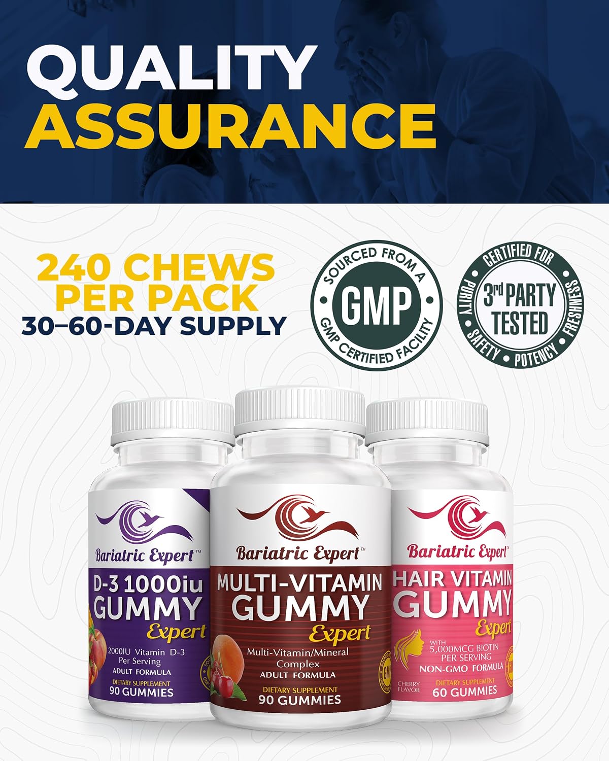 Pack Triple de Multivitamínicos Bariátricos - Gominolas Multivitamínicas, Vitamina D3 y Cabello