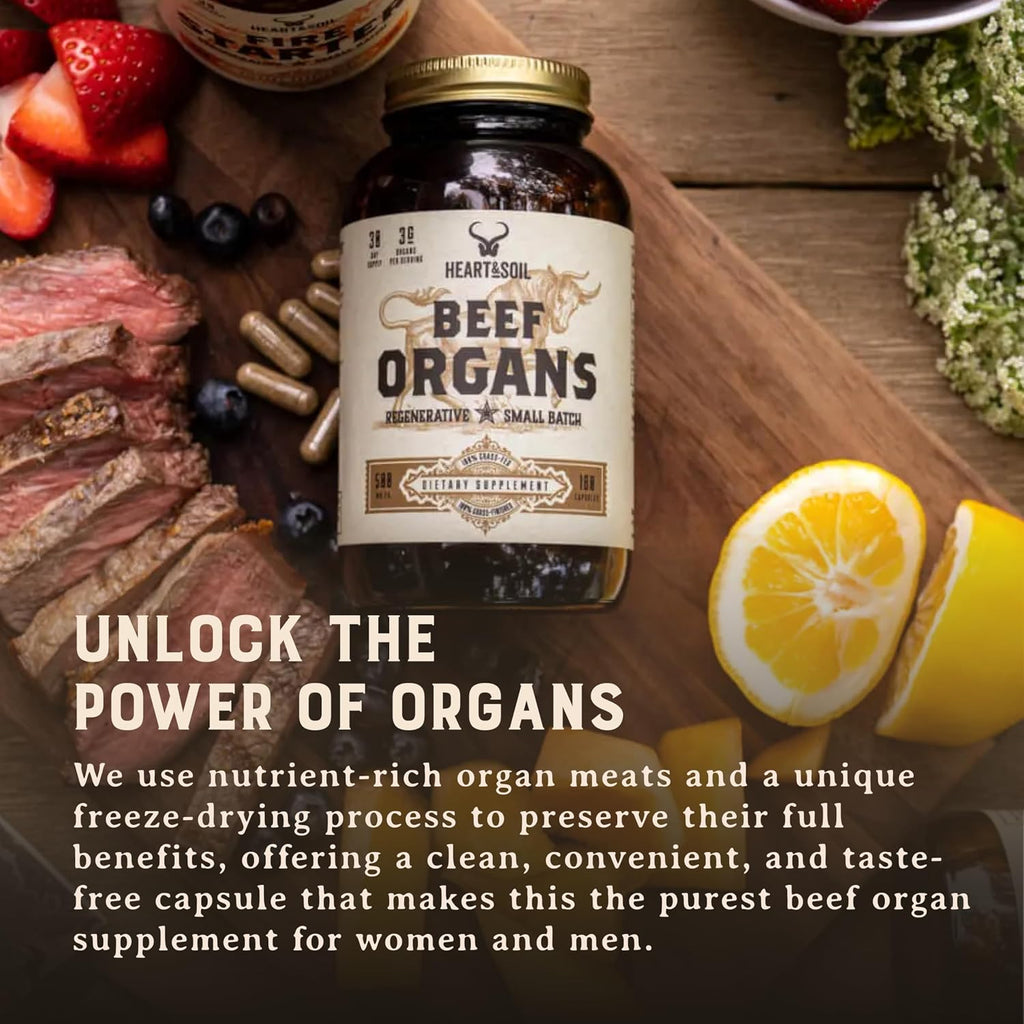 HEART & SOIL – Órganos de Res 100% Alimentados con Pasto – 3000mg – 180 Cápsulas