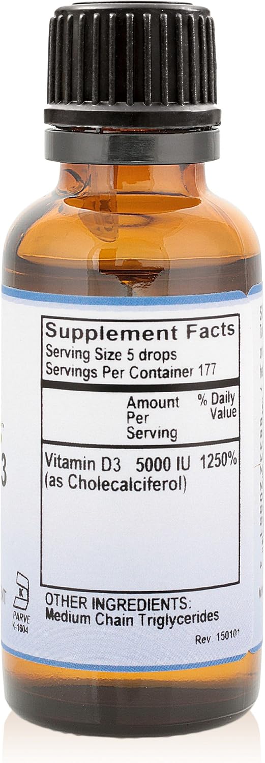Pure Mountain Botanicals Vitamina D3 5000 UI Gotas Líquidas - Sin Sabor, Aceite MCT, 177 Dosis