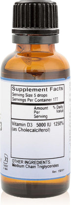 Pure Mountain Botanicals Vitamina D3 Gotas Líquidas 5000 IU (125 mcg) - Sin Sabor - Kosher - No-GMO - Sin Gluten - 177 Dosis - 30 ml