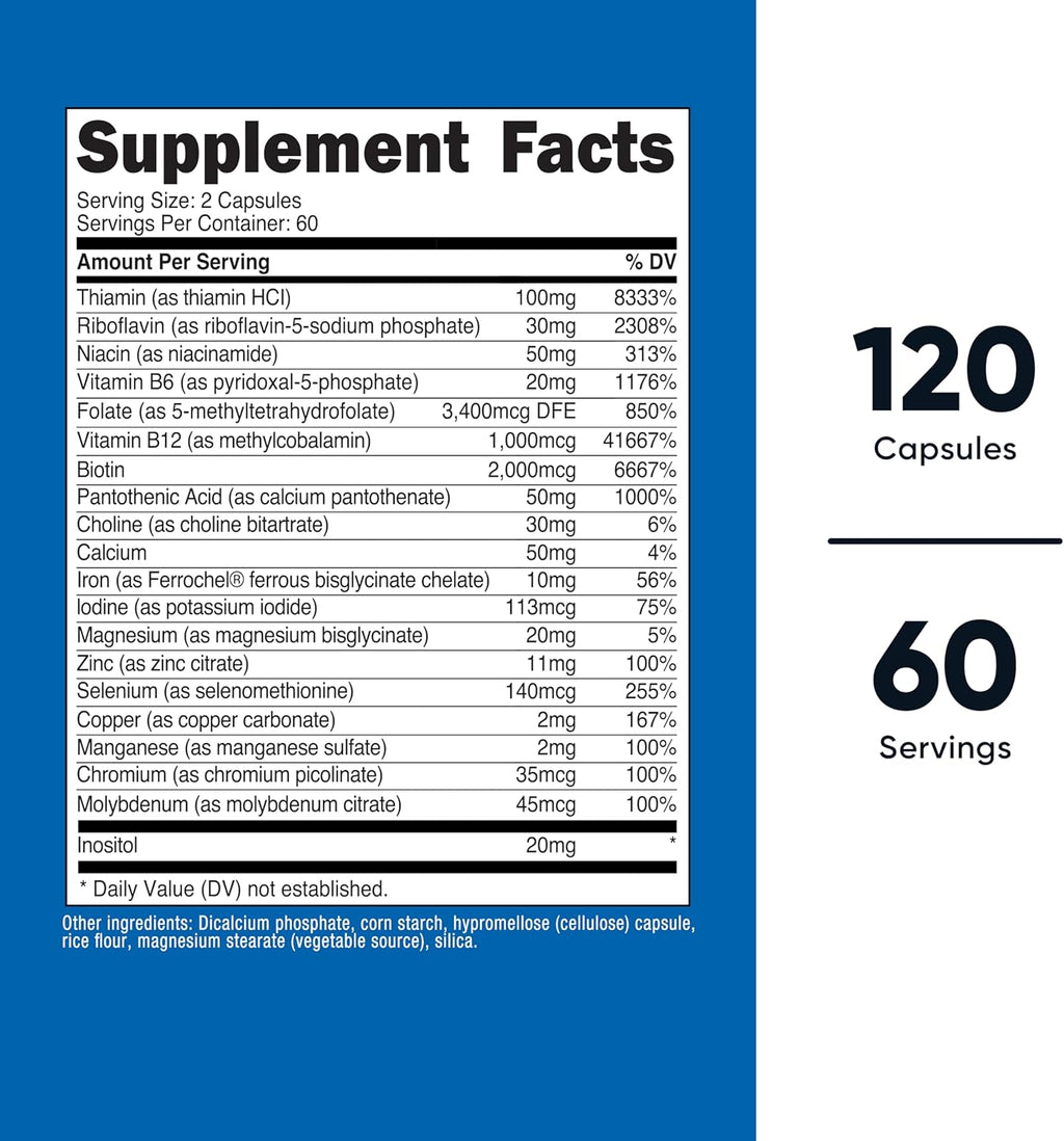 Nutricost Methylated Vitamin B Complex 120 Cápsulas - (60 Servicios) Sin Gluten