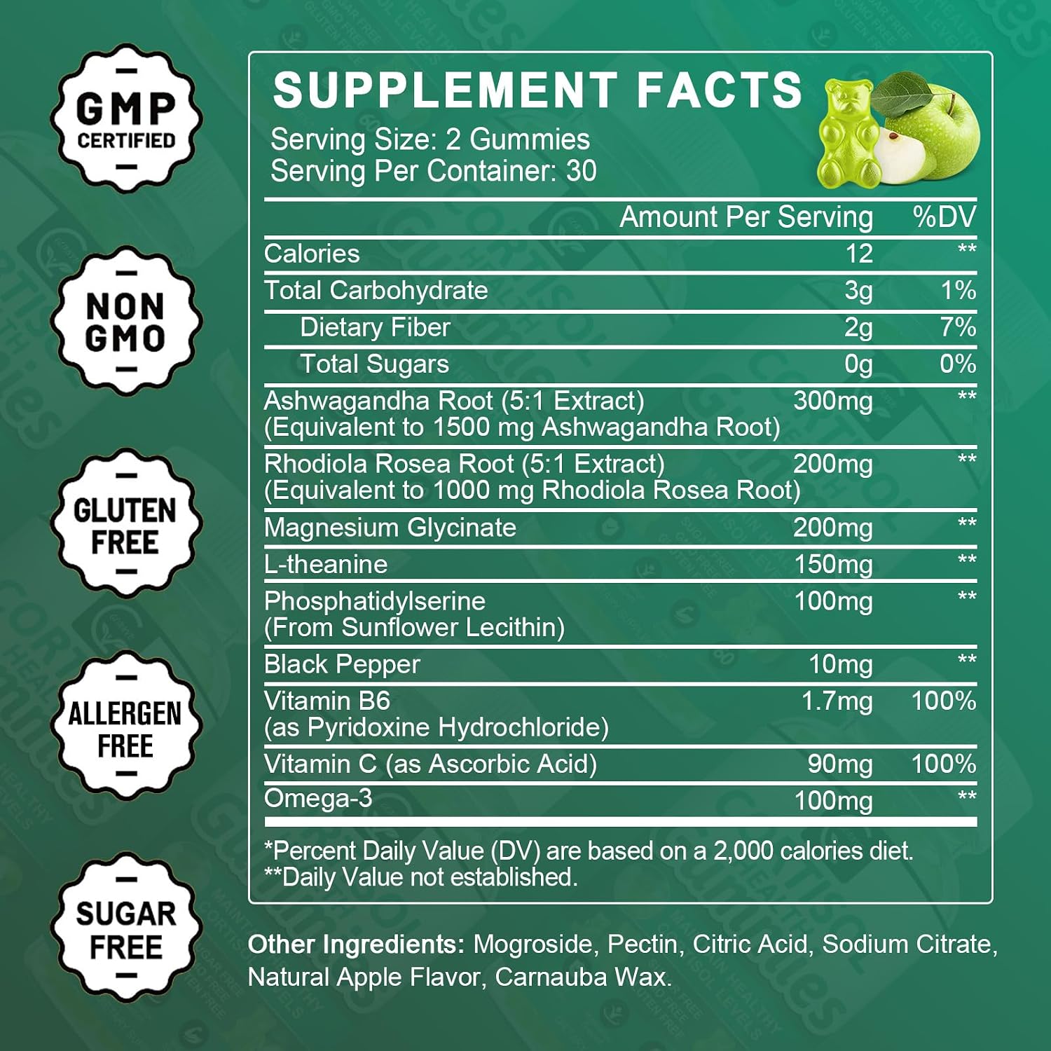 GORNVB Cortisol Gummies - Suplemento de Cortisol para Mujeres con Magnesio, Ashwagandha, Rhodiola, Fosfatidilserina, L-Teanina, Pimienta Negra, Vitamina C y B6 - Relajación, Enfoque, Sueño - Pack de 2