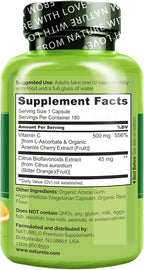 NATURELO Vitamina C con Acerola Ecológica y Bioflavonoides Cítricos - 500 mg por Cápsula - 180 Cápsulas