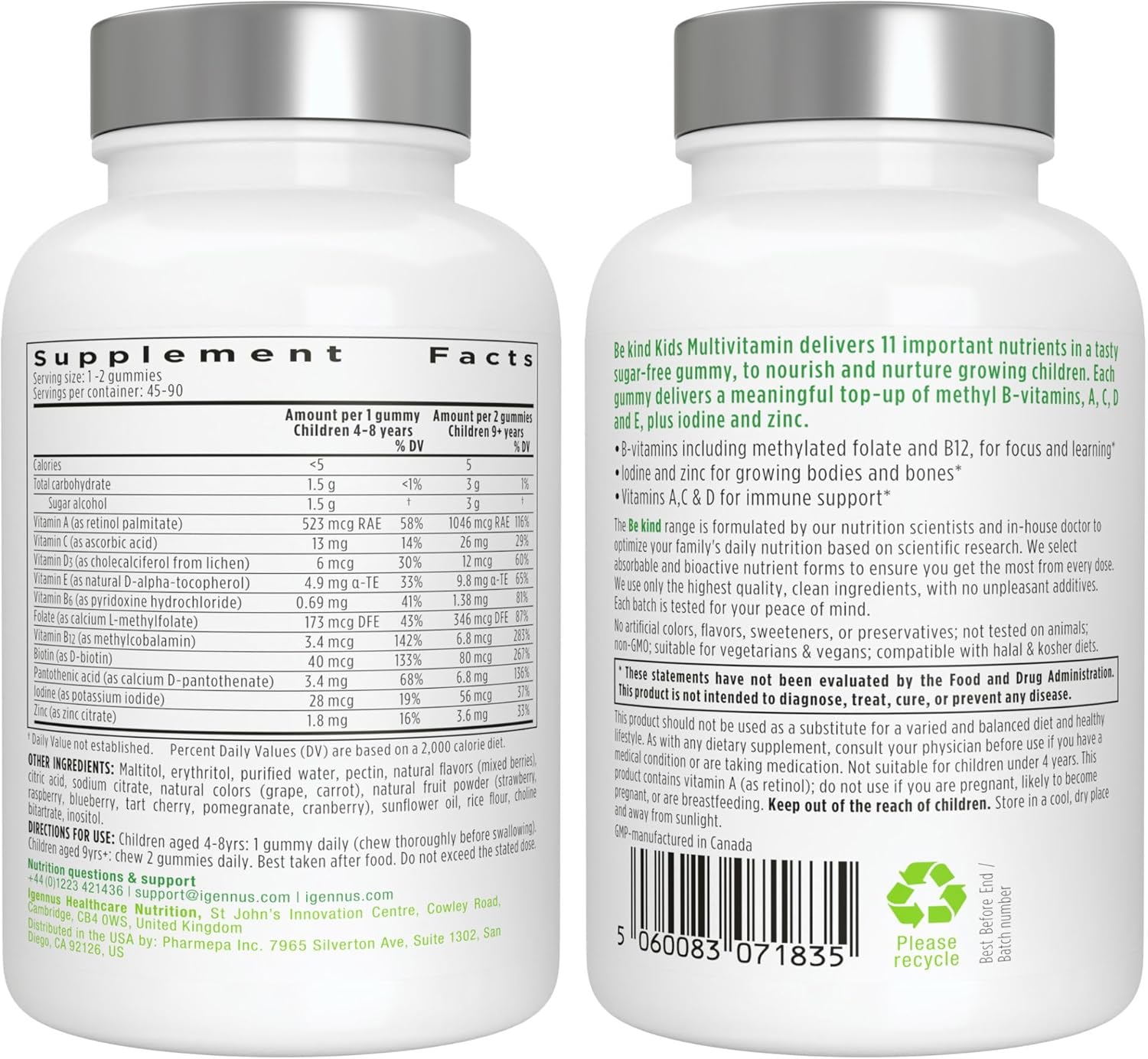Igennus Methylated Kids Multivitamin Gummies - 90 Gominolas Multivitamínicas para Niños 4+ años