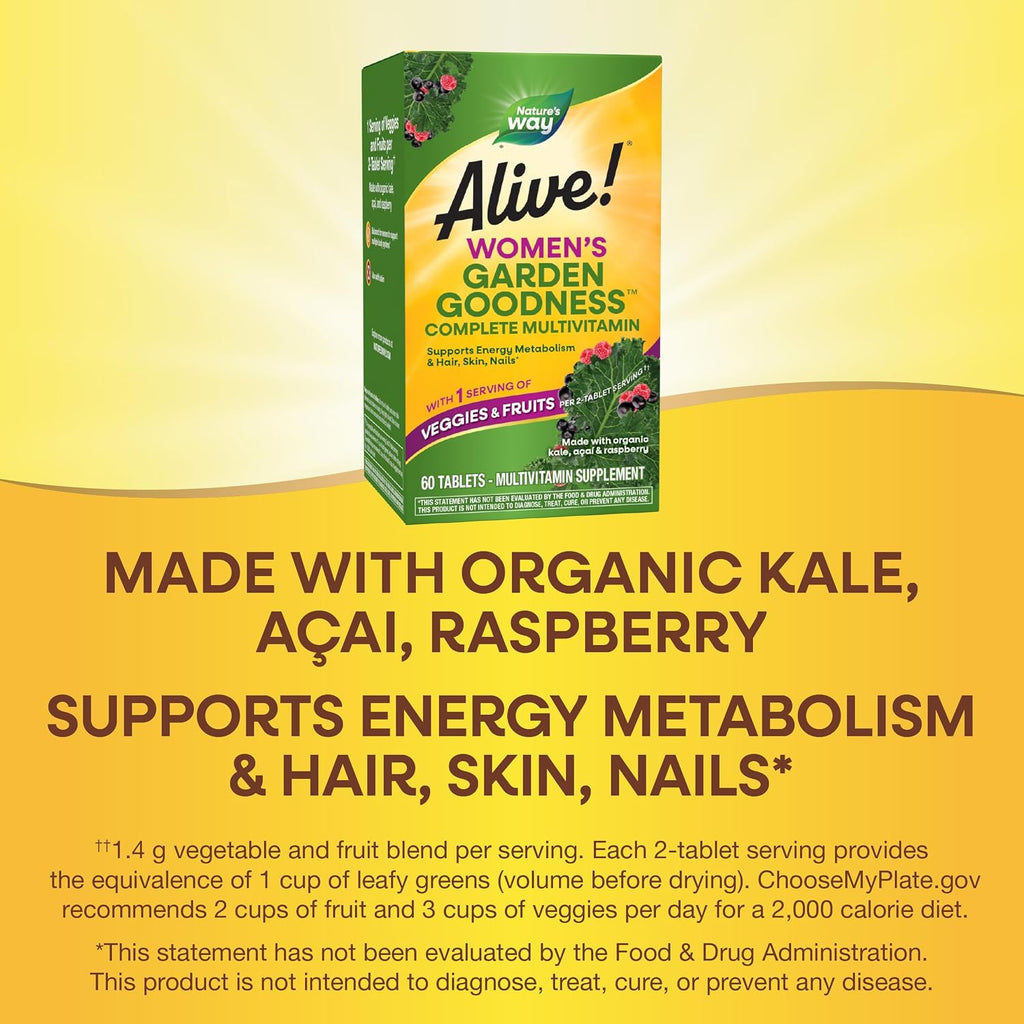 Nature's Way Alive! Multivitamínico Completo para Mujeres con Frutas y Verduras Orgánicas, 60 Comprimidos