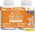 Chew + Heal Labs Aceite de Pescado Salvaje Omega 3 para Perros - 360 Mini Cápsulas Blandas de 300mg para Piel y Pelo Saludables
