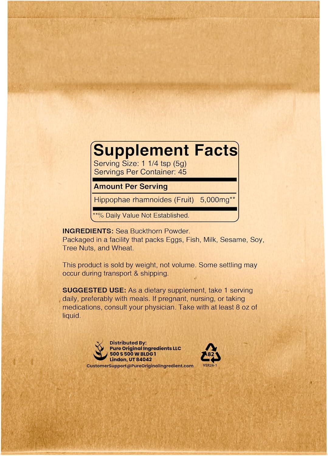 Pure Original Ingredients Espino Amarillo en Polvo (227g) - Suplemento Tradicional, Sabor a Baya Ácida, No-GMO