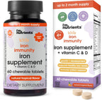 I'm Nutrients Iron Immunity | Hierro para Niños con Vitamina C y D3 | 60 Comprimidos Masticables