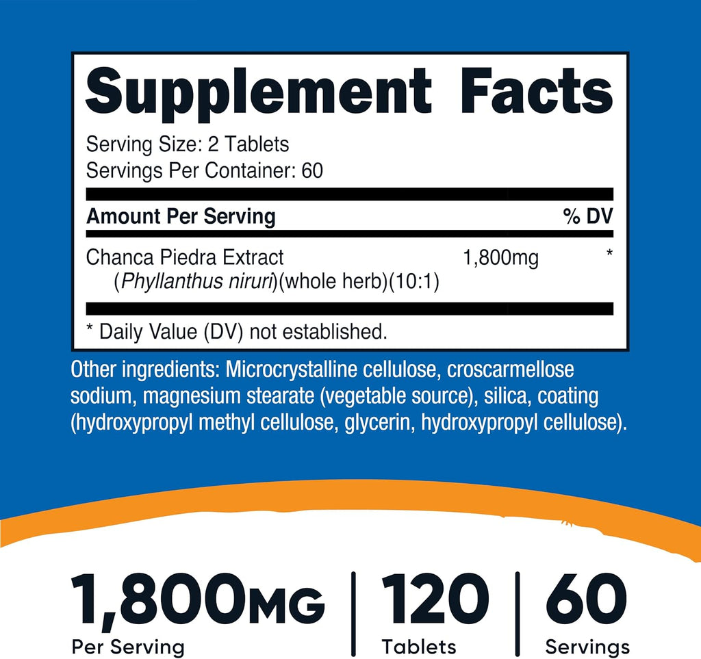 Extracto de Chanca Piedra Nutricost - Rompepiedras - 120 Comprimidos, 1800mg por Dosis