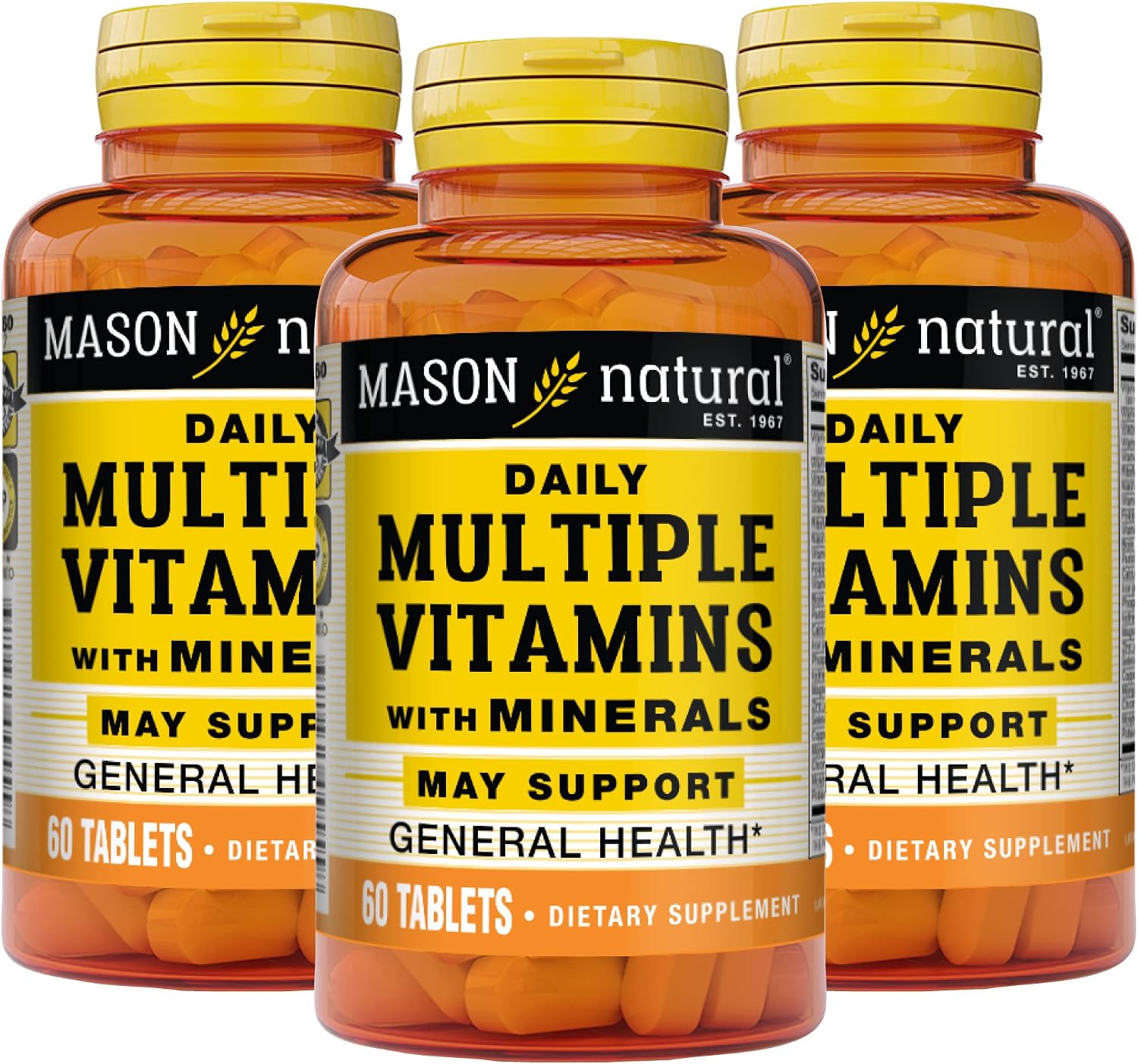 MASON NATURAL Multivitamínico Diario con Minerales - 24 Vitaminas y Minerales Esenciales, Apoya la Salud General, 60 Comprimidos (Pack de 3)