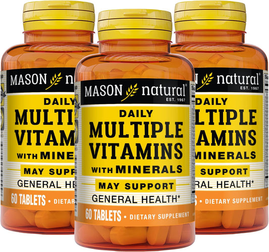 MASON NATURAL Multivitamínico Diario con Minerales - 24 Vitaminas y Minerales Esenciales, Apoya la Salud General, 60 Comprimidos (Pack de 3)