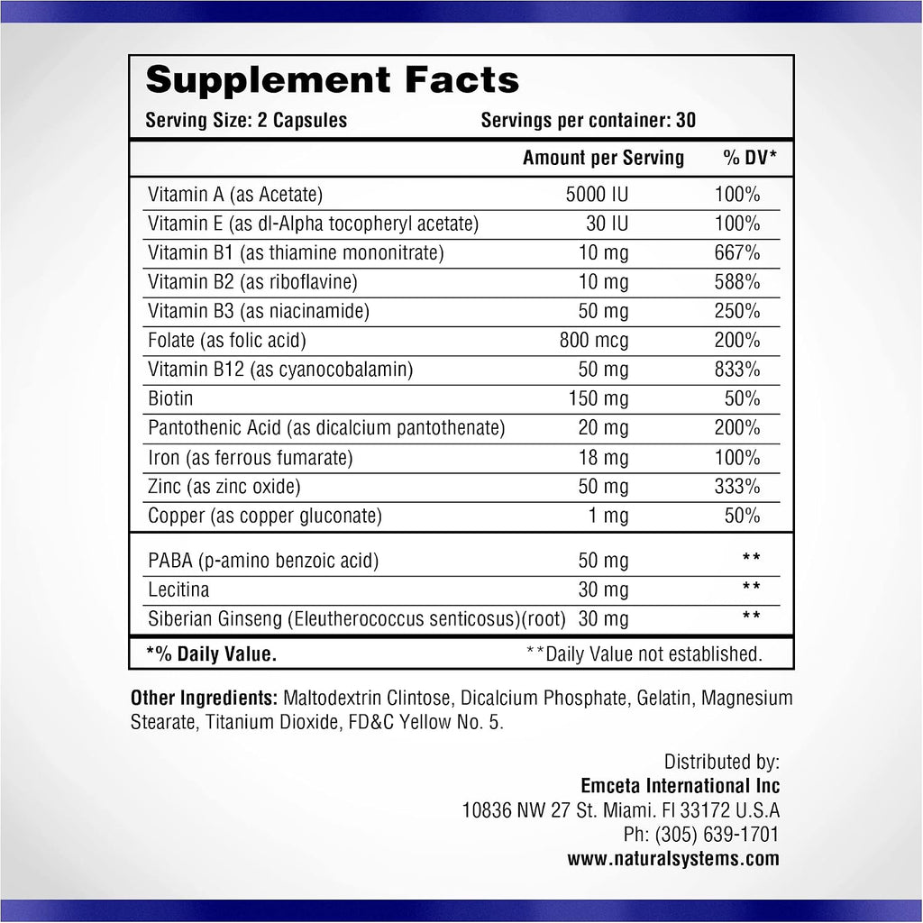 Hair Skin and Nails - Suplemento de Biotina y Vitaminas para Piel, Cabello y Uñas, 60 Cápsulas