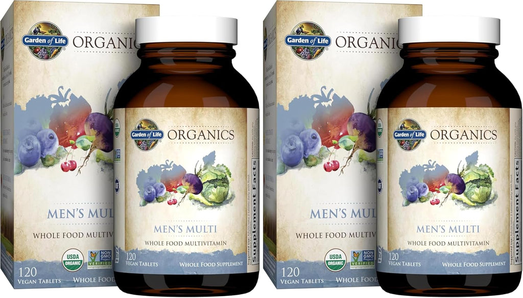 Garden of Life Organics Multivitamínico para Hombres con Apoyo a la Próstata, B12 y Vitaminas – Multivitamínico Diario Vegano, No-GMO, Orgánico Certificado, 60 Comprimidos