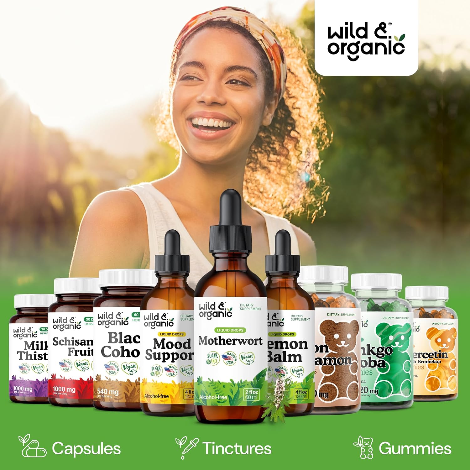 Wild & Organic Tintura de Agripalma - Apoyo Femenino, Calma y Buen Humor - Gotas de Extracto de Agripalma - Suplemento Vegano, Sin Azúcar ni Alcohol - 60 ml