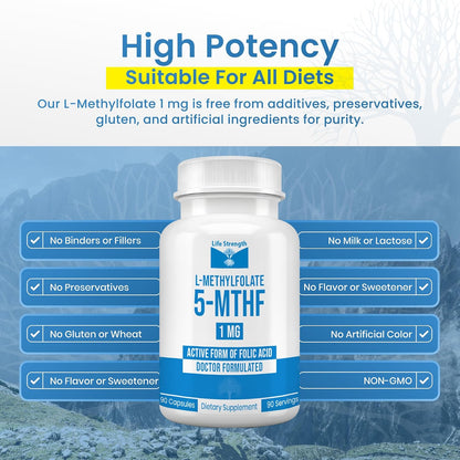 LifeStrength L-Metilfolato 1mg | 180 Cápsulas | Metilfolato Bioactivo 5-MTHF | Vegano, Sin Gluten – Image 6