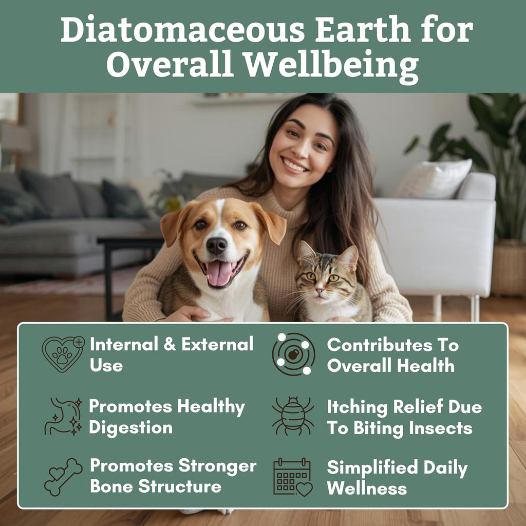Wholistic Pet Organics Tierra de Diatomeas Grado Alimenticio para Perros y Gatos - 370g (13 oz) - Polvo Multiuso