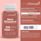 LongLifeNutri Beta Sitosterol 1000mg - Suplemento de Fitoesteroles, 200 Cápsulas Vegetarianas