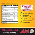 Airborne Gummies de Vitamina C 750 mg para Adultos, Suplemento de Apoyo Inmunológico con Potentes Antioxidantes Vitaminas A, C y E - 63 Gominolas, Sabor Arándano y Granada