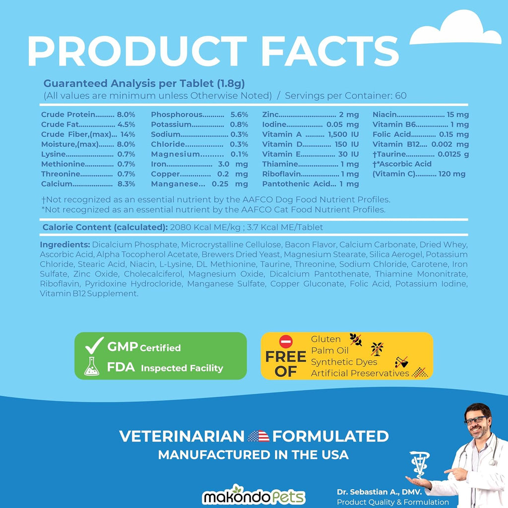 Makondo Pets Vitaminas Prenatales para Perros y Gatos - Suplemento con Ácido Fólico, Calcio y Hierro