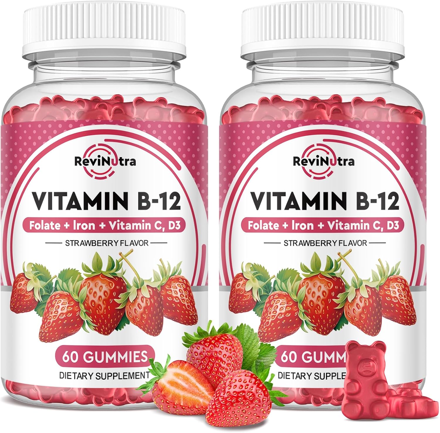 Vitamin B12 Gummies 5000 mcg Metilcobalamina con Hierro, Vitamina C, D3 y Ácido Fólico - 120 Gomitas (2 Pack)