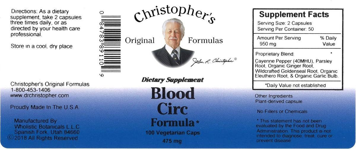 Dr. Christopher's Original Formulas Fórmula de Circulación Sanguínea, 100 Cápsulas de 475 mg – Image 2