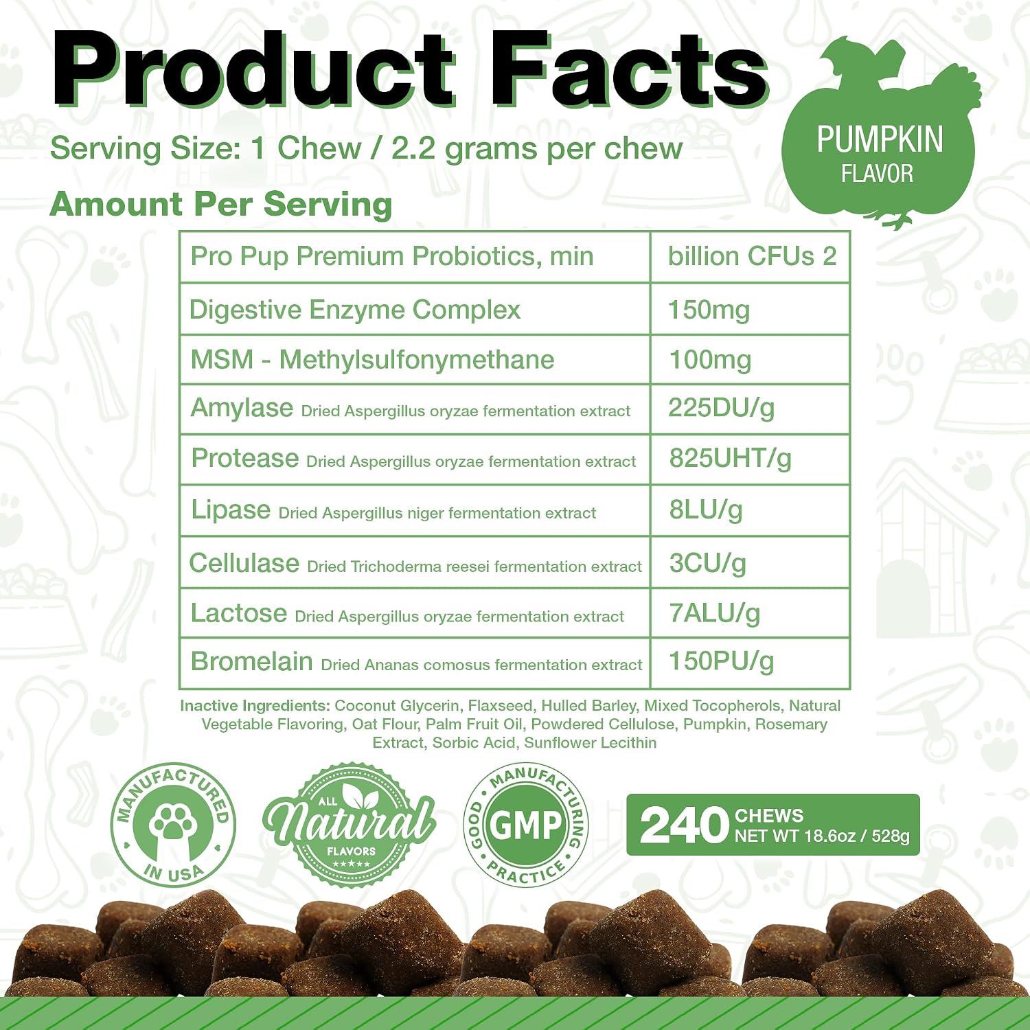 Probióticos para Perros Pawlife - 240 Masticables Sabor Calabaza