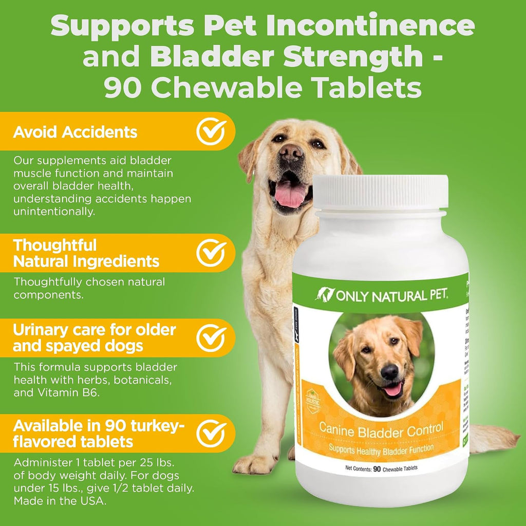 Only Natural Pet Canine Bladder Control - Suplemento para el control de la vejiga en perros - 90 comprimidos masticables (sabor a pavo natural)