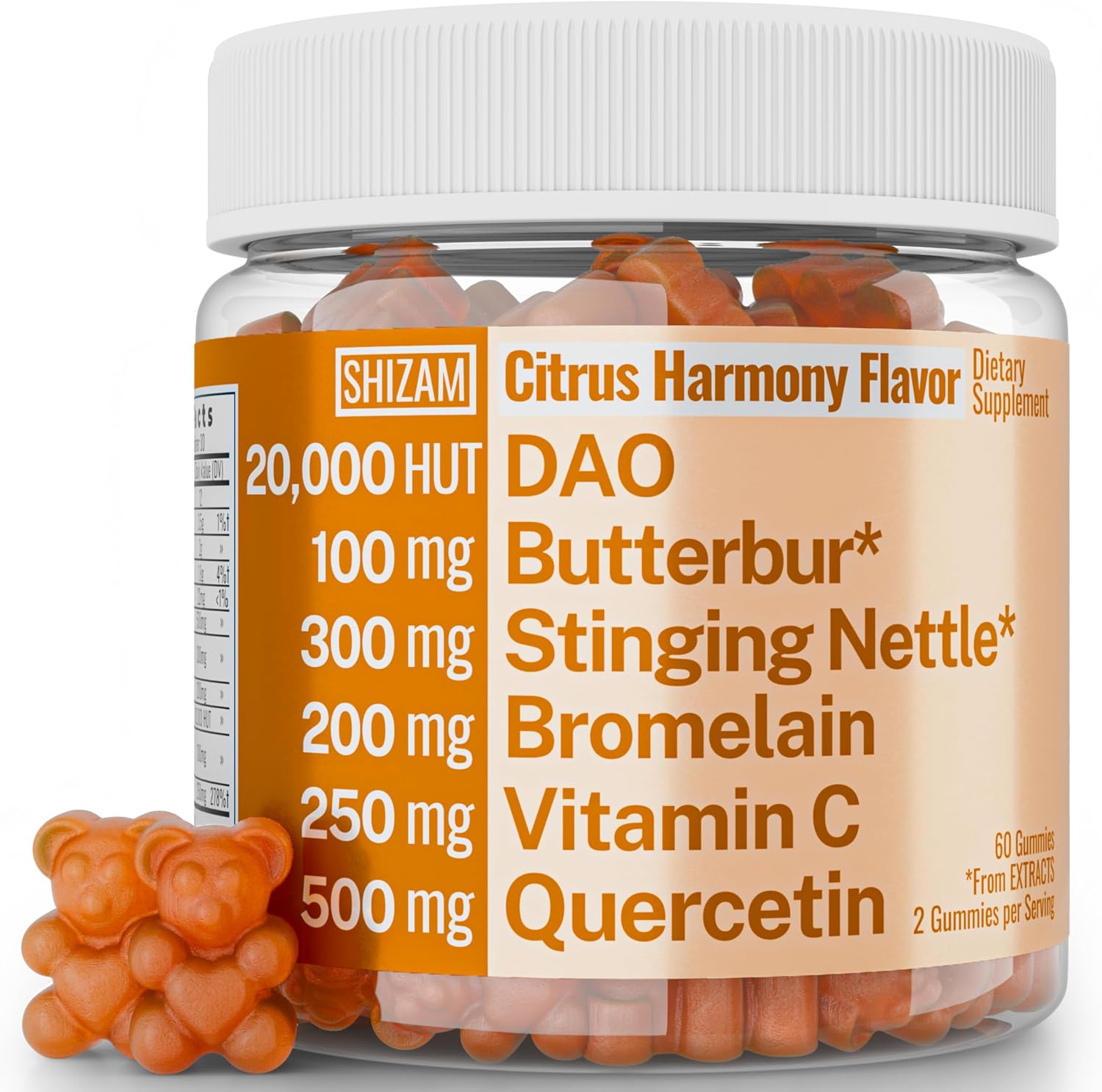 SHIZAM DAO Bromelain Enzyme Gummies with Butterbur, Quercetin, Stinging Nettle Root Extract - 500mg