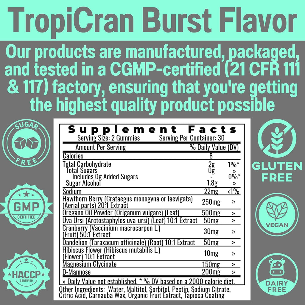 SHIZAM Gominolas de Aceite de Orégano, D-Manosa, Raíz de Diente de León, Espino Blanco, Uva Ursi, Hibisco, Arándano y Magnesio Glicinato para Mujeres