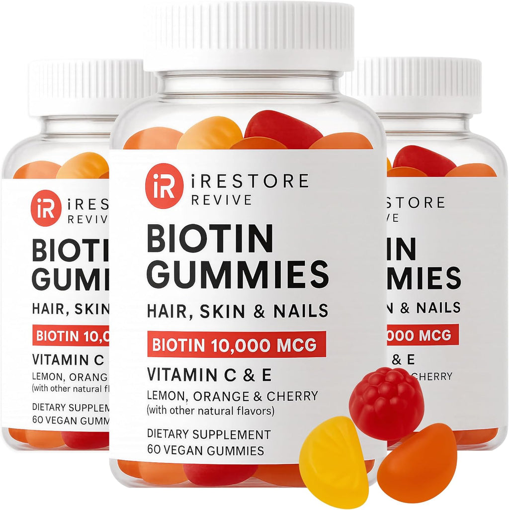 iRestore Biotin Gummies 10,000 mcg - Gominolas de Biotina para Cabello, Piel y Uñas - 60 Gominolas Veganas