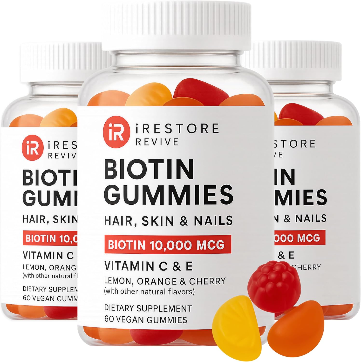 iRestore Biotin Gummies 10,000 mcg - Gominolas de Biotina para Cabello, Piel y Uñas - 60 Gominolas Veganas