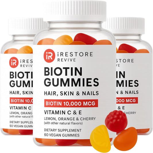 iRestore Gominolas de Biotina 10.000 mcg, Veganas, Pack de 3