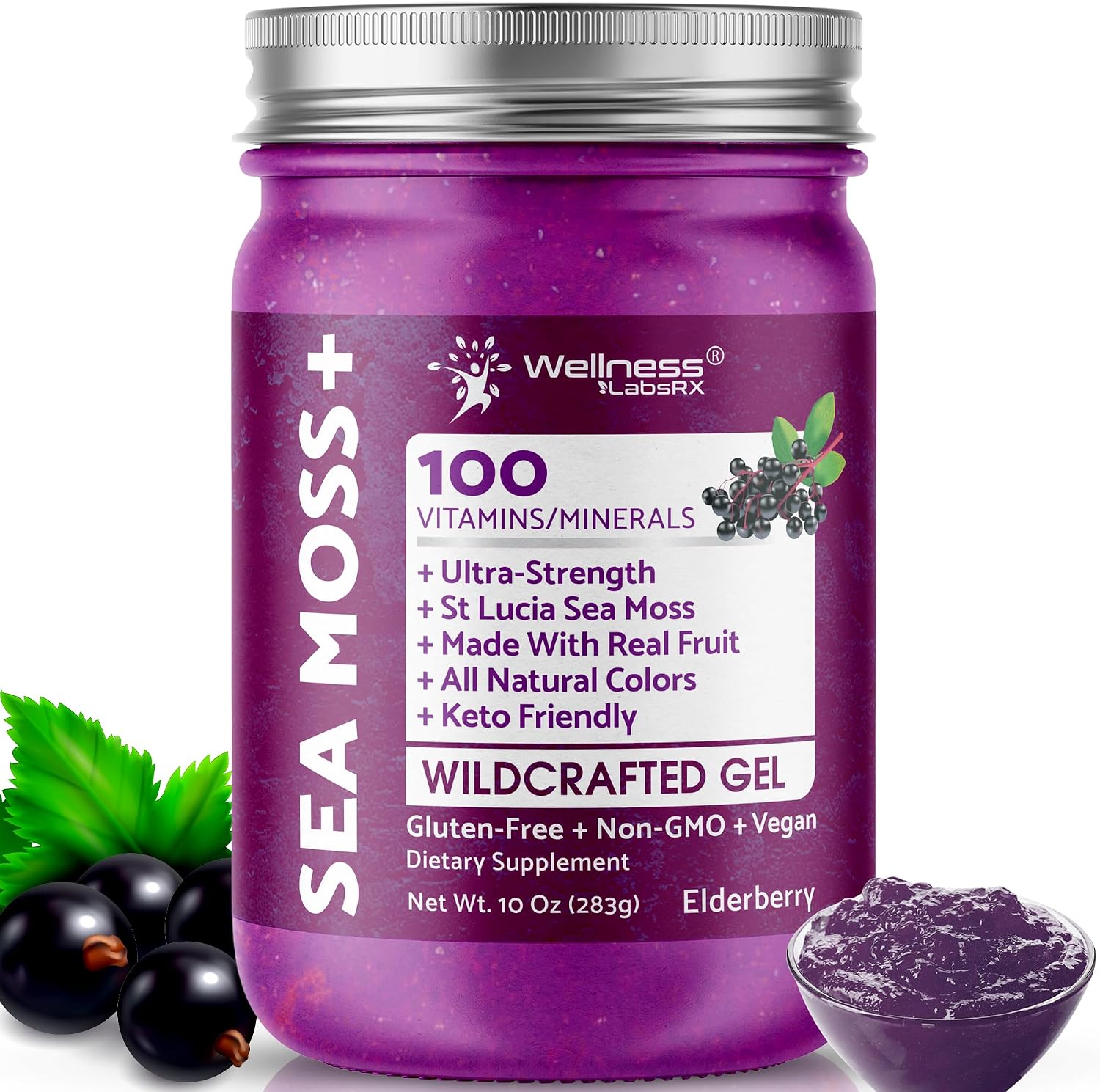 WELLNESS LABSRX Gel de Musgo Marino Irlandés Silvestre – Sabor Saúco – 10 oz