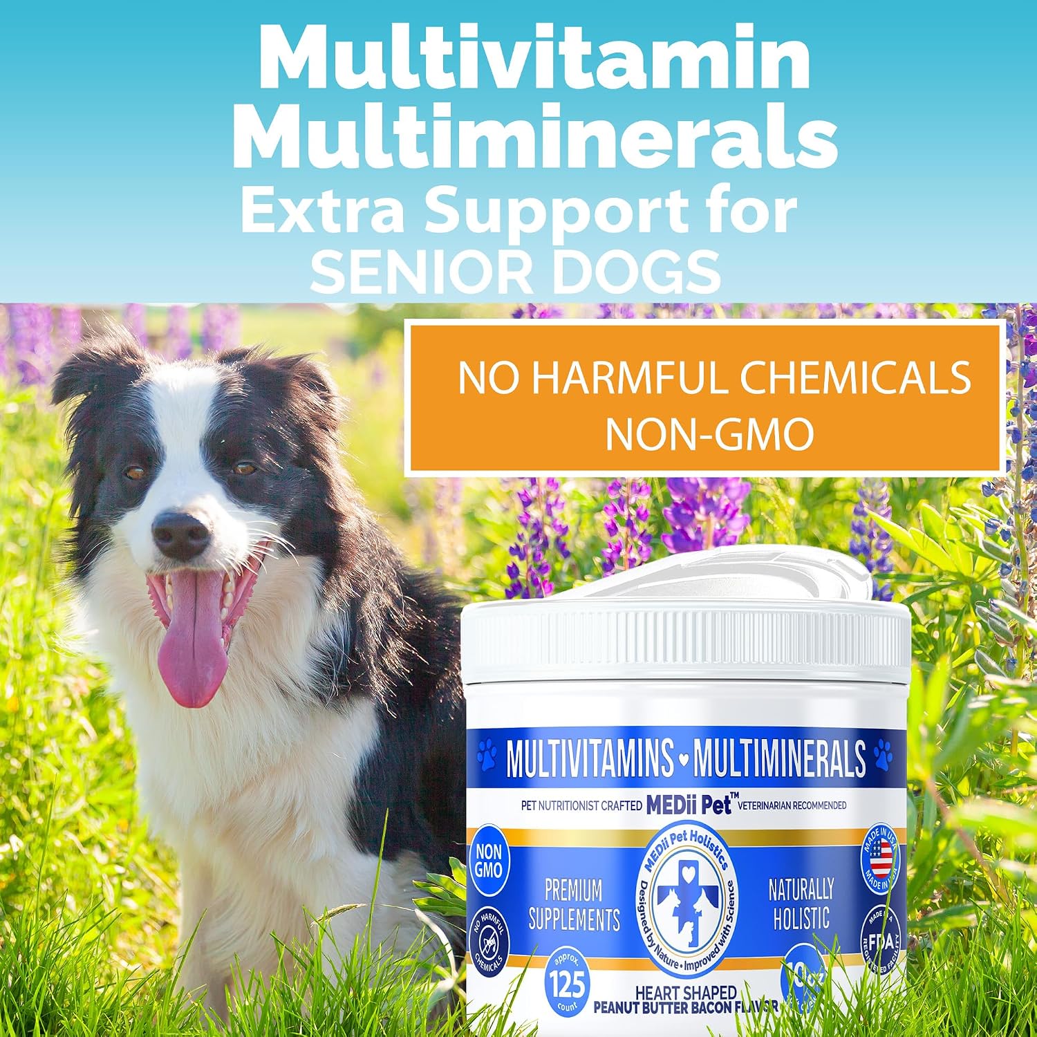 Dog Multi Vitamins + 74 Minerales Orgánicos - Super Natural Overall Health Builder - 125 unidades
