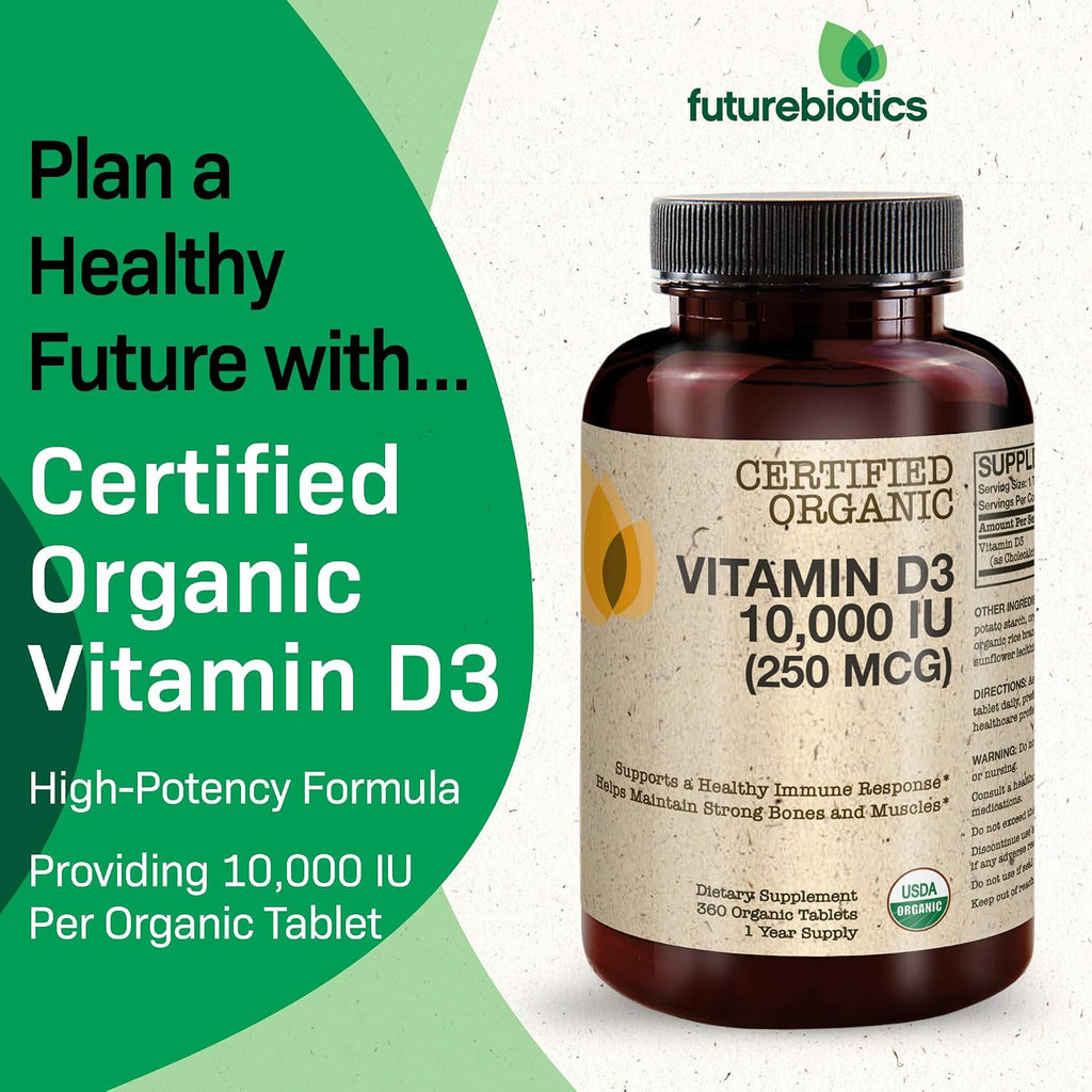Futurebiotics Vitamina D3 10.000 UI (250 mcg) - 360 Comprimidos Orgánicos