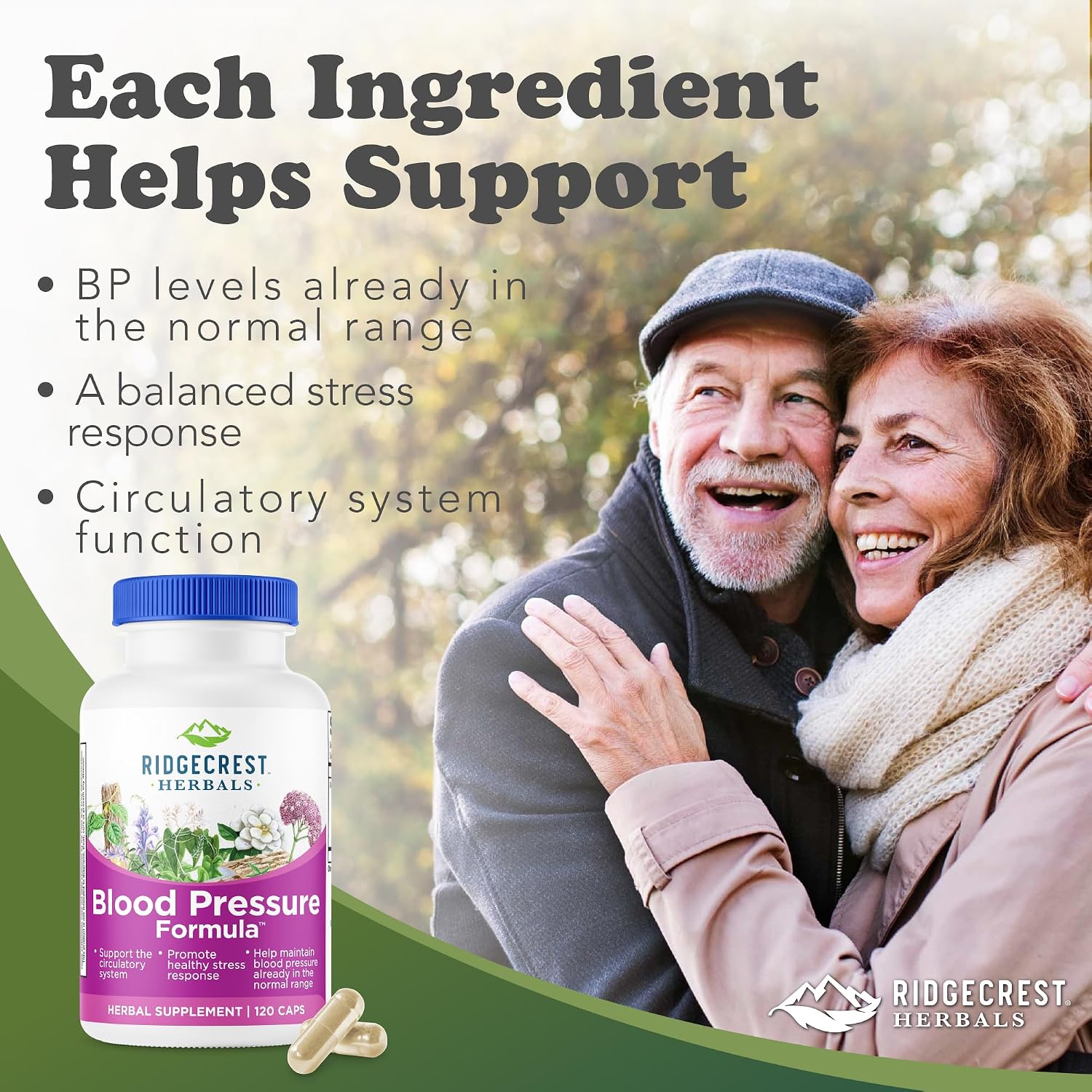 RidgeCrest Herbals Fórmula Herbal para la Presión Arterial, 12 Hierbas, 120 Cápsulas