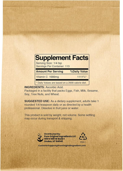 PURE ORIGINAL INGREDIENTS Vitamina C en polvo (113 g) Ácido ascórbico puro, sin OGM – Image 2