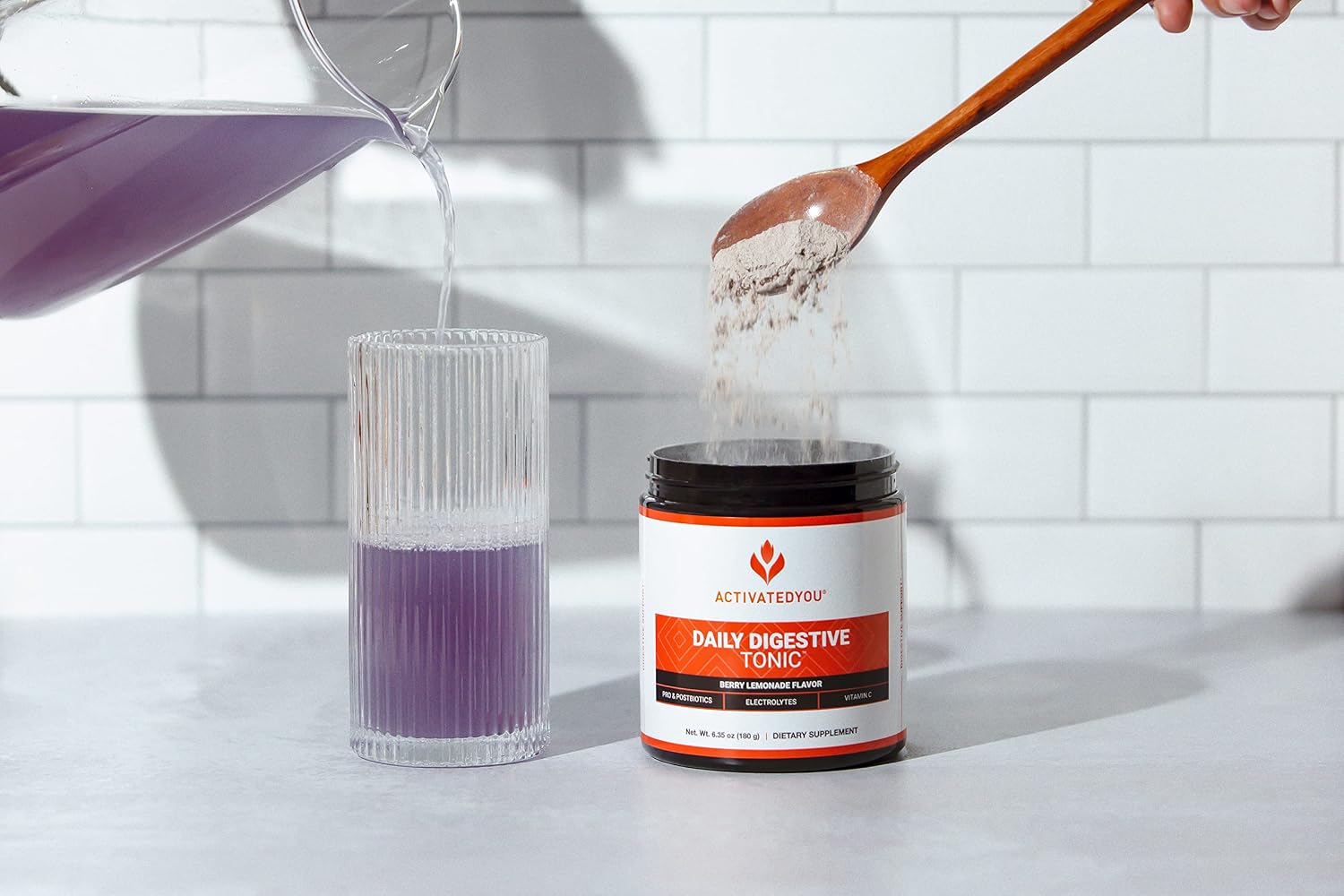 ACTIVATEDYOU Daily Digestive Tonic - Tónico Digestivo Diario con Kombucha, Vinagre de Manzana, Prebióticos y Vitamina C - Sabor Berry Lemonade (30 Servicios)