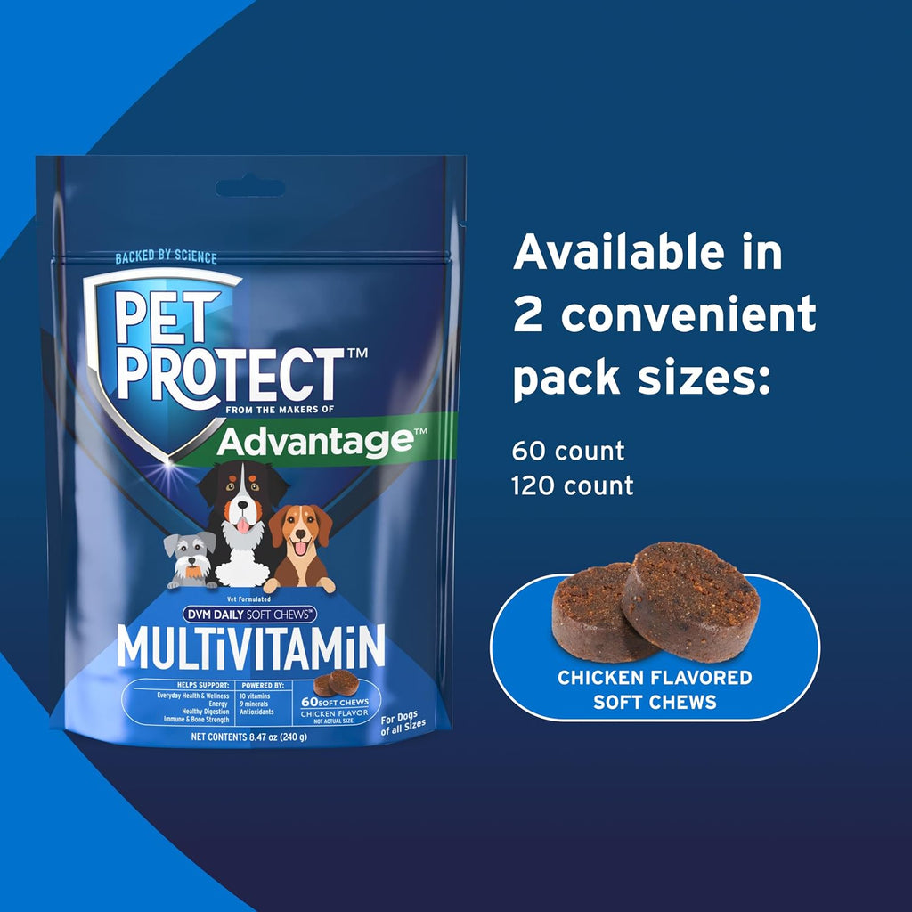Pet Protect Multivitamínico para Perros, Fórmula DVM, 60 Chews Blandos Sabor Pollo