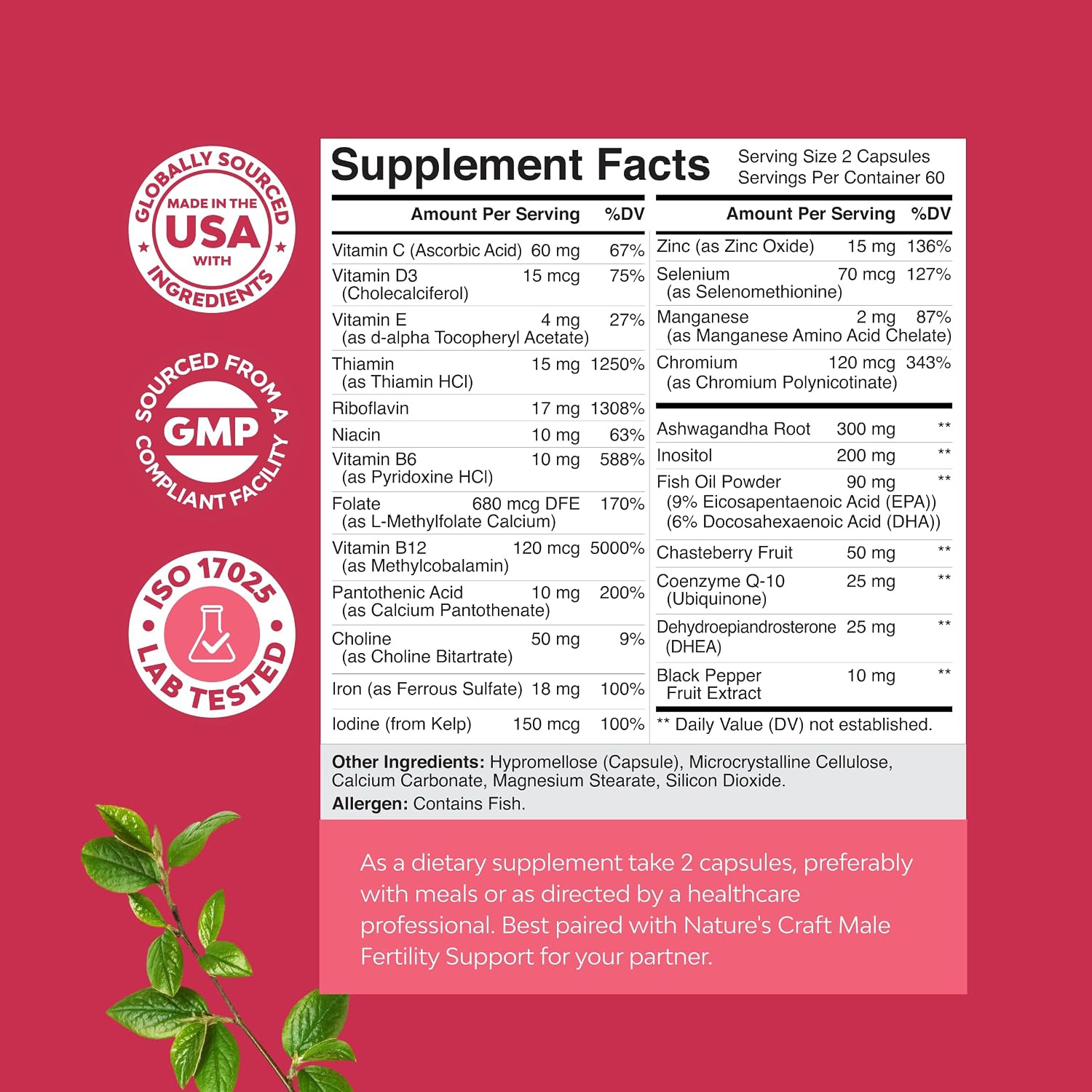 Suplemento de Fertilidad Femenina con Multivitaminas Prenatales - 120 Cápsulas