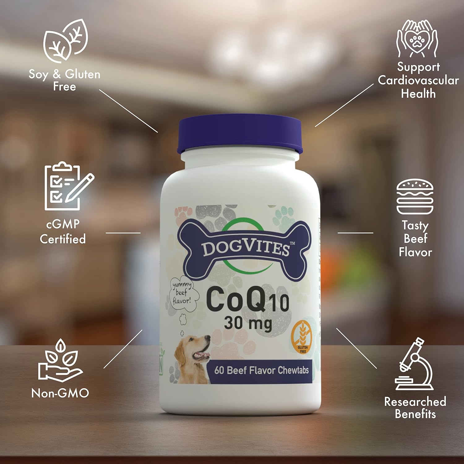 Health Thru Nutrition Dog-Vites CoQ10 para Perros, 60 Comprimidos Masticables Sabor Carne, 30mg